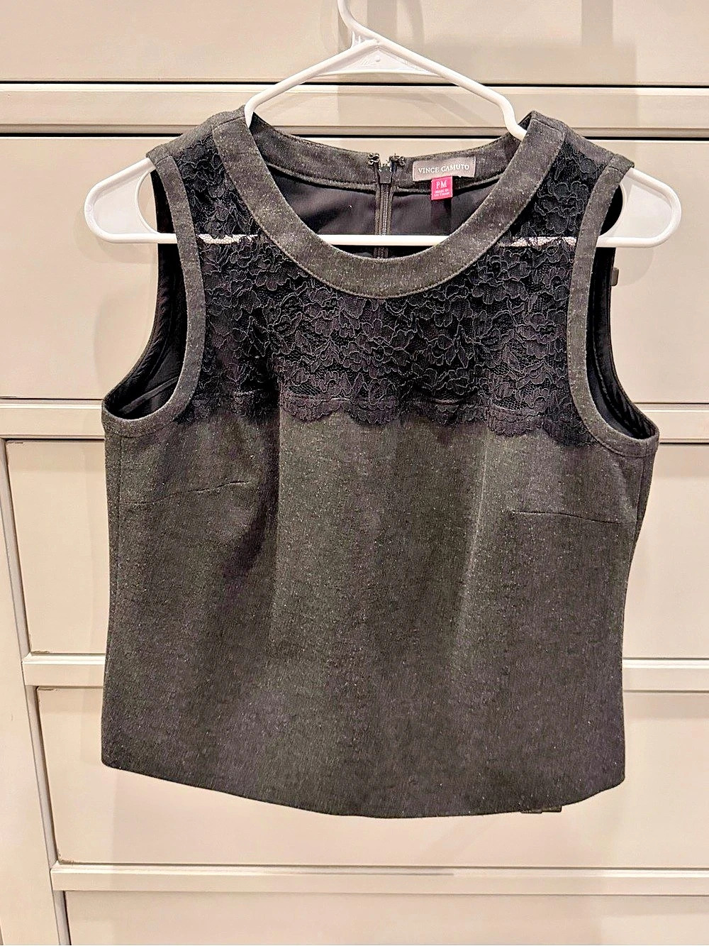 Vince Camuto Lace-Yoke Sleeveless Top Black Petite Medium. Excellent condition